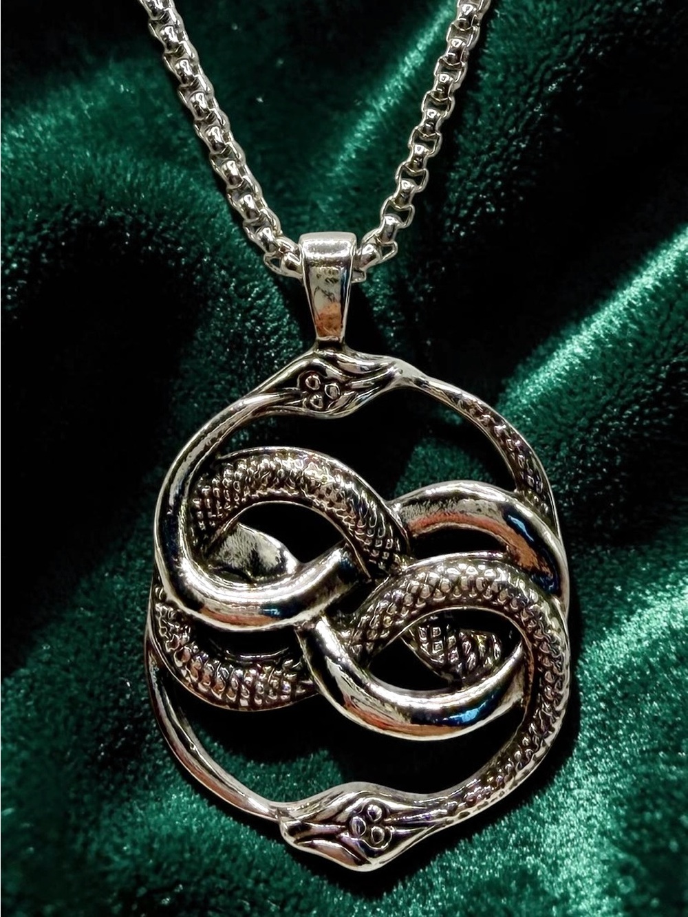 Silver Snake Pendant Necklace Gothic Statement Unisex Jewelry
